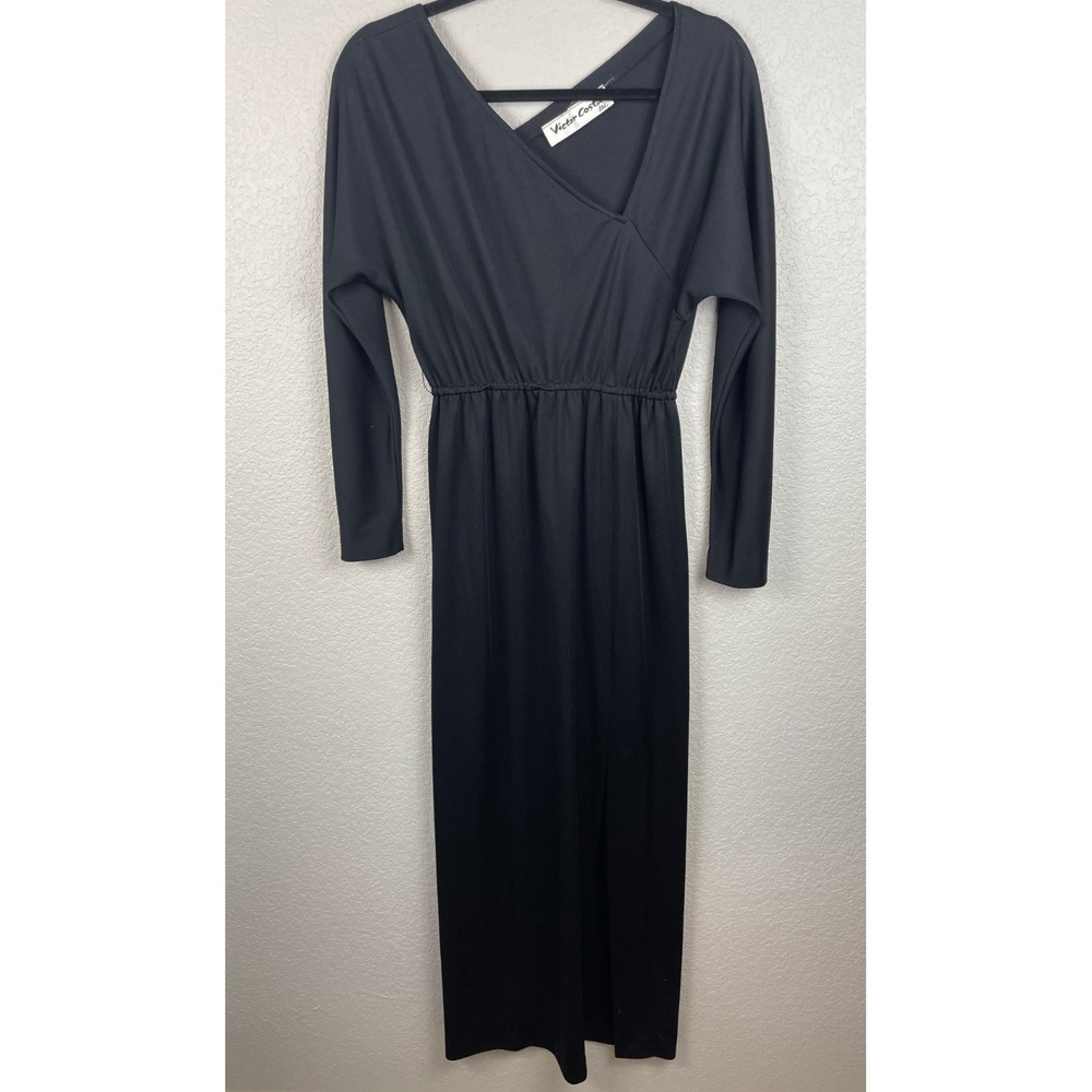 Victor‎ Costa Maxi Dress Womens 10 Black Asymmetrical Goth Witchy Vamp Vintage